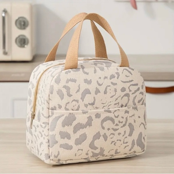 Handbags - Cream and Gray Lunch Bag with Animal Print